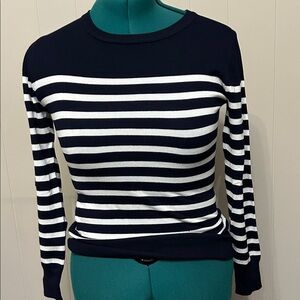 Cielo Navy and White Striped Crew Neck Sweater